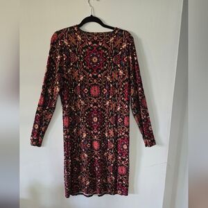 J. Jill Vibrant Red and Black Long Sleeve Dress